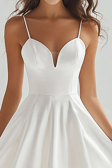White A Line Spaghetti Straps Long Graduation Dress